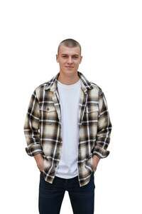 Burnside youth size 12  Plaid Flannel Shirt in Dark Khaki great condition